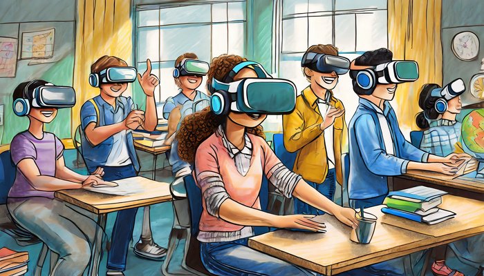 Schüler mit VR Brillen auf